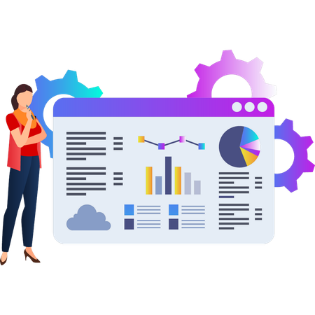 Woman thinking about business graph settings  Illustration