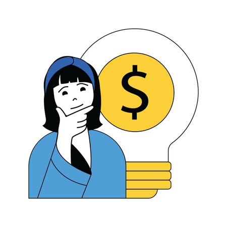 Woman thinking about business investment ideas  Illustration