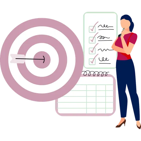 Woman thinking about business target goal  Illustration