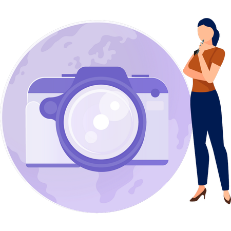 Woman thinking about  camera  Illustration