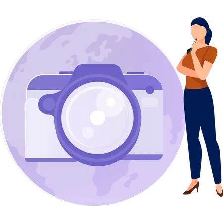 Woman thinking about  camera  Illustration