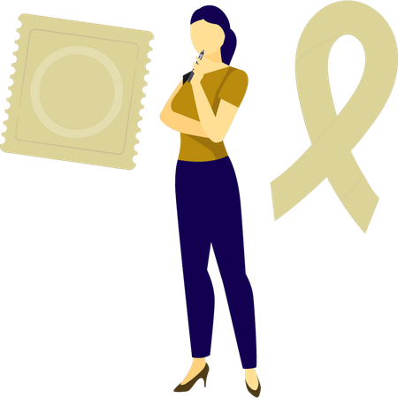 Woman thinking about Condom  Illustration