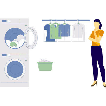 Woman thinking about dry cleaner service  Illustration