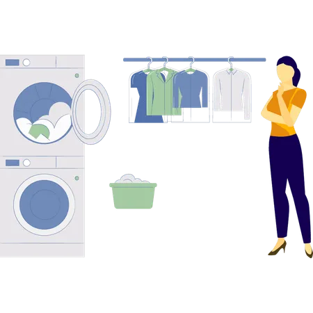 Woman thinking about dry cleaner service  Illustration