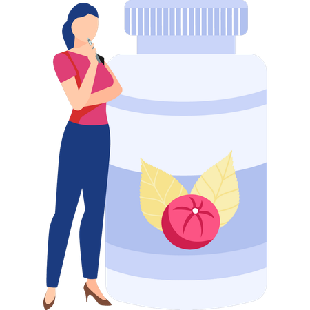 Woman thinking about fruit syrup  Illustration