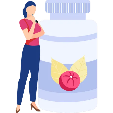 Woman thinking about fruit syrup  Illustration