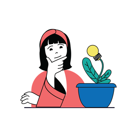Woman thinking about green energy  Illustration