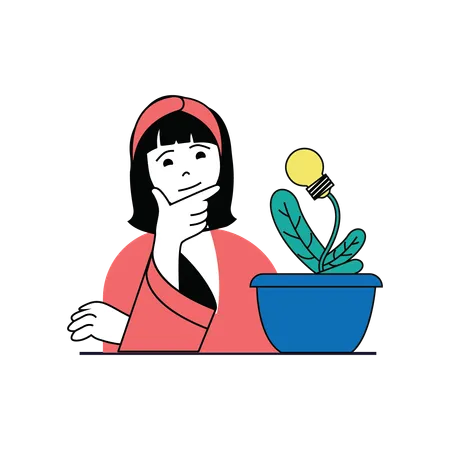 Woman thinking about green energy  Illustration