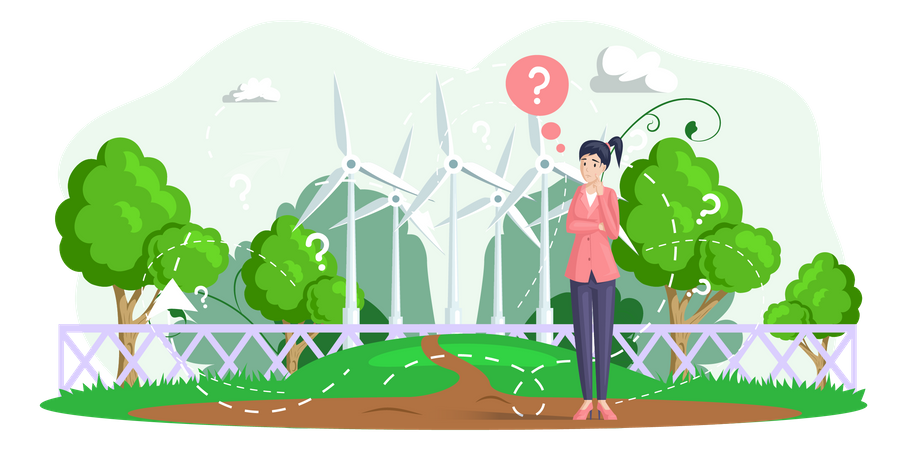 Woman Thinking About Green Energy Illustration