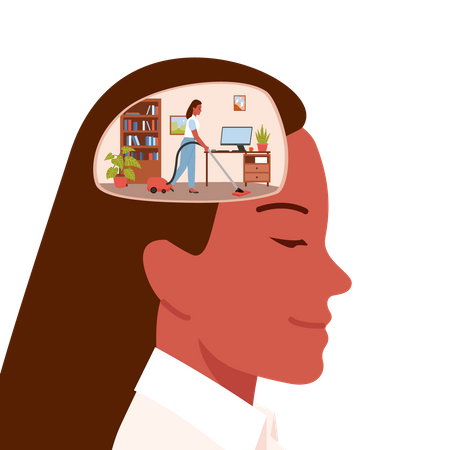 Woman thinking about house cleaning chores  Illustration