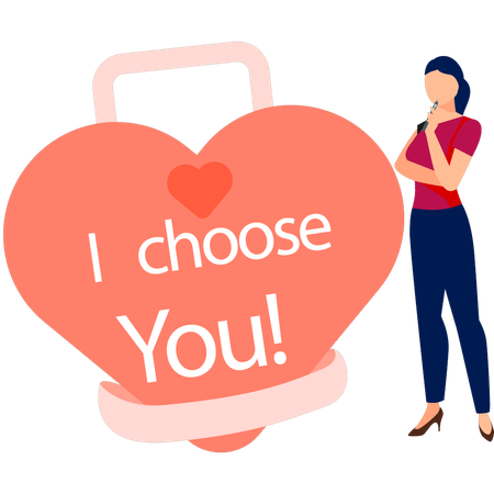 Woman thinking about i choose you heart  Illustration