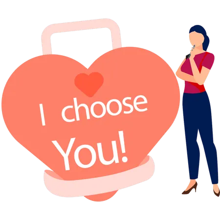 Woman thinking about i choose you heart  Illustration