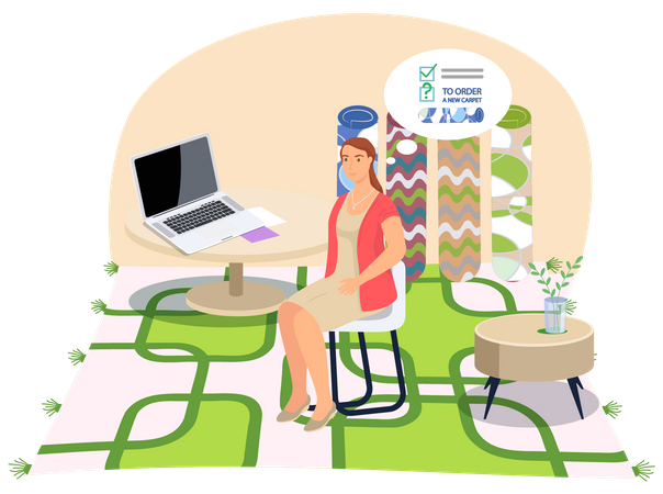 Woman thinking about interior renovation  Illustration