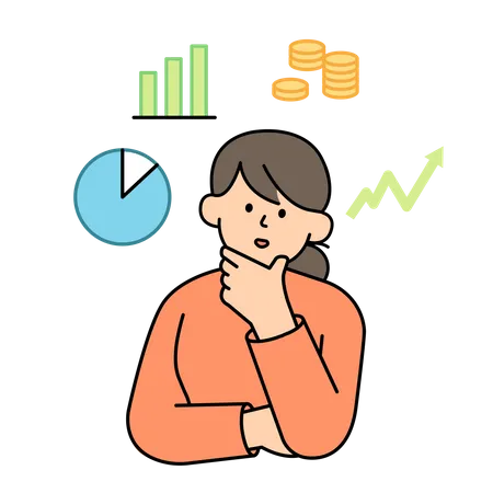 Woman Thinking About Investments Simple Vector Illustration Illustration