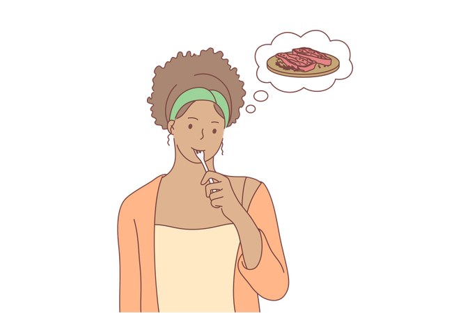 Woman thinking about meat  Illustration