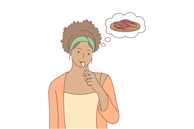 Woman thinking about meat  Illustration