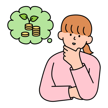 Woman Thinking about Money Saving  Illustration