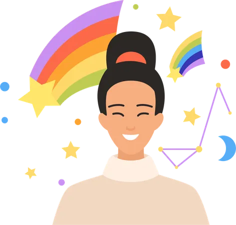 Woman thinking about rainbow  Illustration