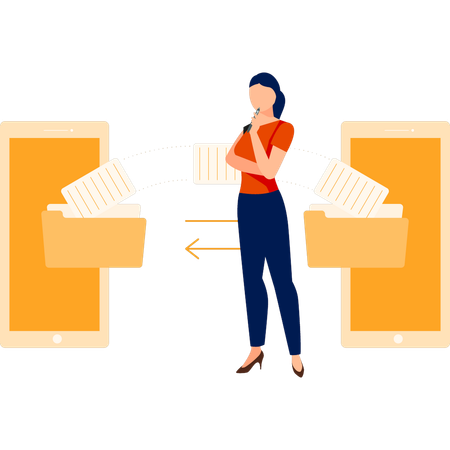 Woman Thinking About Sharing Files  Illustration