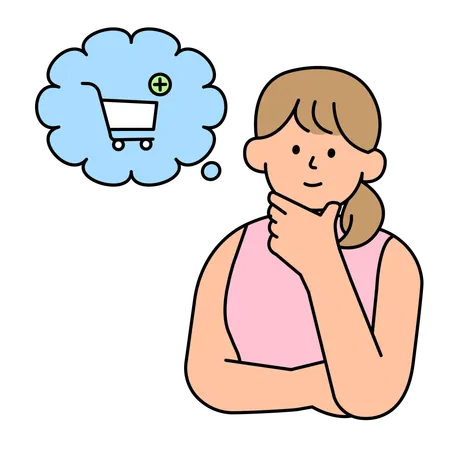 Woman thinking about shopping online  Illustration