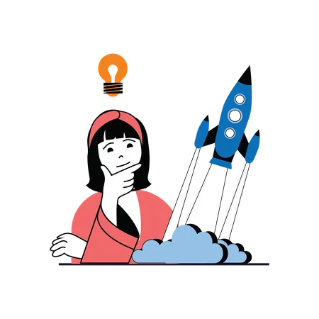 Woman thinking about startup idea  Illustration