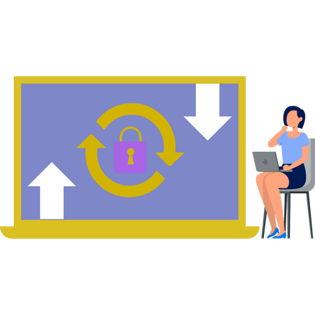 Woman  thinking about transfer data protection  Illustration