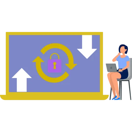 Woman  thinking about transfer data protection  Illustration