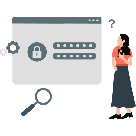 Woman thinking about webpage protection password  Illustration