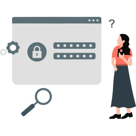 Woman thinking about webpage protection password  Illustration