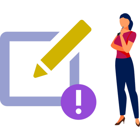 Woman thinking about writing info  Illustration