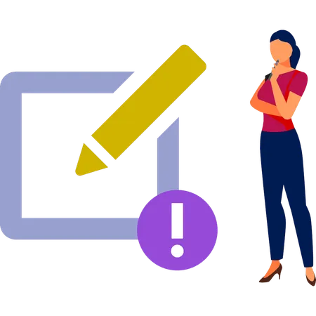 Woman thinking about writing info  Illustration