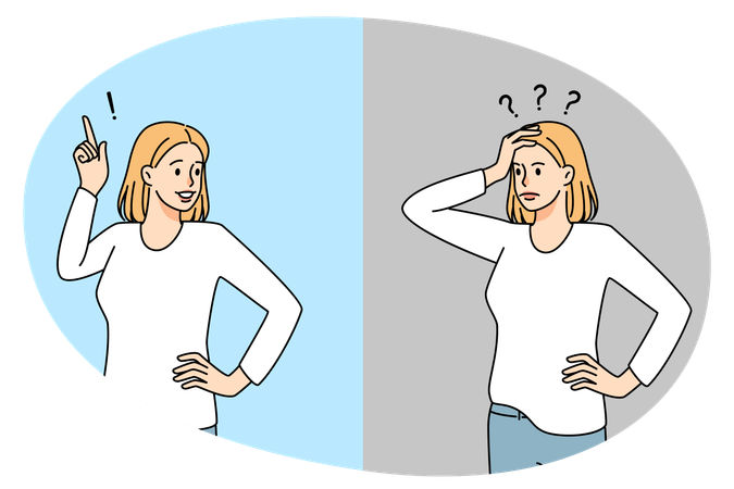 생각하고 해결책을 찾는 여성  일러스트레이션