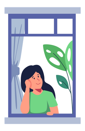 Woman thinking near window  Illustration