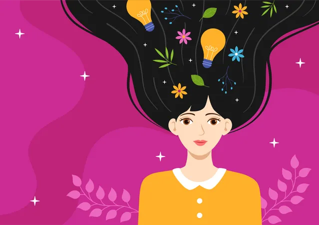 Woman Thinking Positive as a Mindset in Symbolizing Creativity and Dreams  Illustration