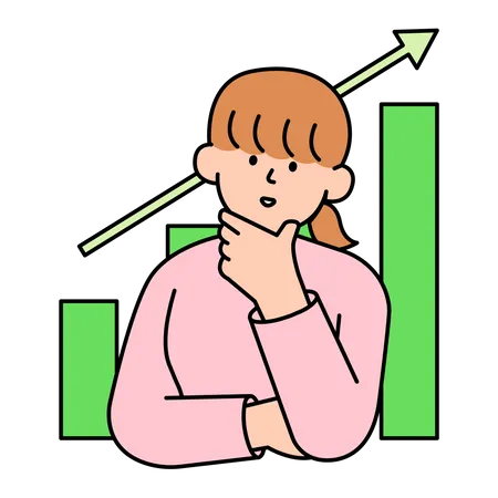 Woman Thinking with Rising Graph  Illustration