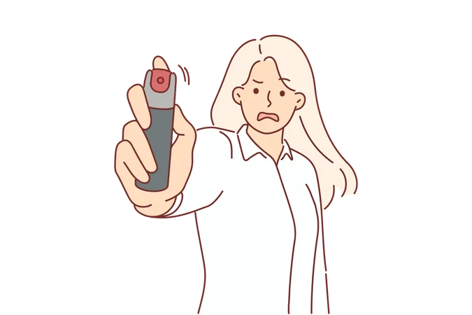 Woman Threatens With Pepper Spray Feeling Threatened Or Harassed By Rapist Violating Personal Boundaries Girl Holds Pepper Spray For Self Defense And Resists Thief Who Wants To Take Money Illustration