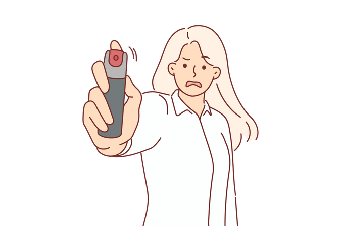 Woman threatens with pepper spray feeling threatened by rapist violating personal boundaries  Illustration