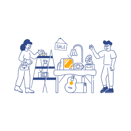 Woman Thrifting in Thrift Store  Illustration