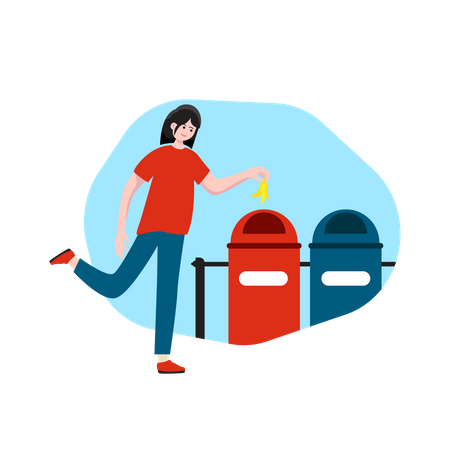 Woman Throw Garbage In bin  Illustration