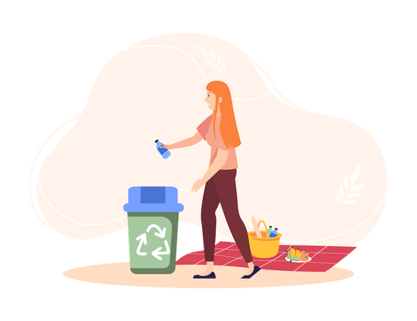 Woman throw garbage into dustbin Illustration