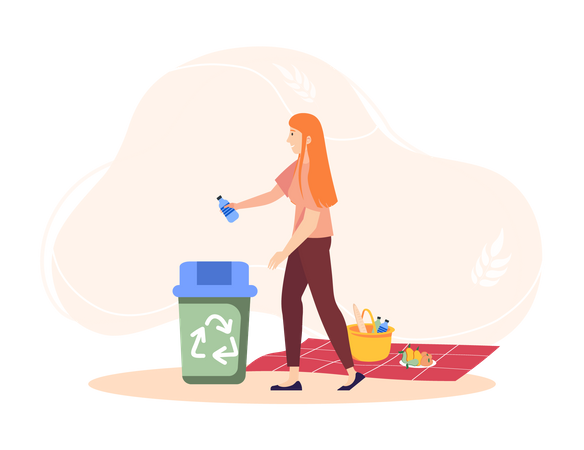 Woman throw garbage into dustbin  Illustration