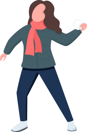 Woman throw snowball Illustration