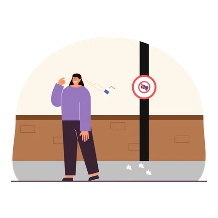 Woman throw waste at no litter zone Illustration