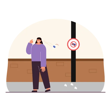 Woman throw waste at no litter zone  Illustration