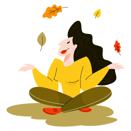 Woman throwing autumn leaves Illustration