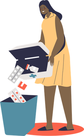 Woman throwing away expired medicines Illustration