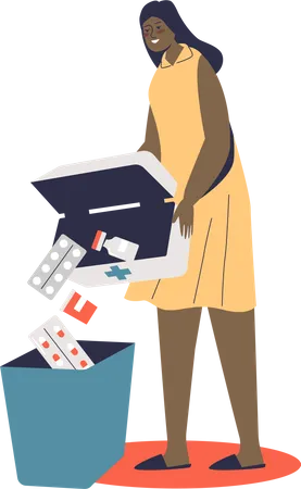 Woman throwing away expired medicines  Illustration