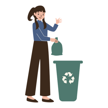 Woman throwing away trash  Illustration