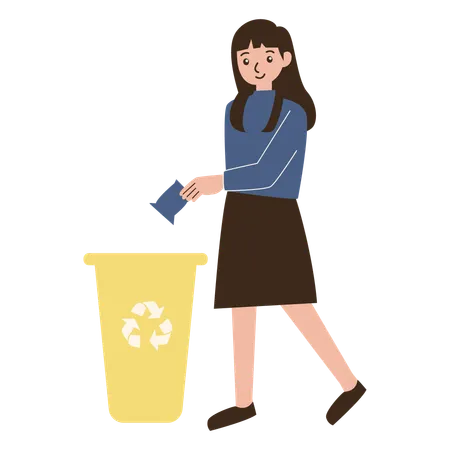 Woman throwing away trash  Illustration