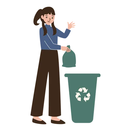 Woman throwing away trash  Illustration